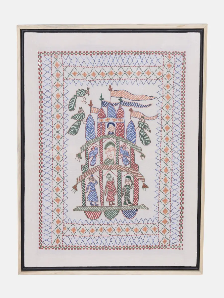 Ivory Embroidered Silk Tapestry Wall Hanging