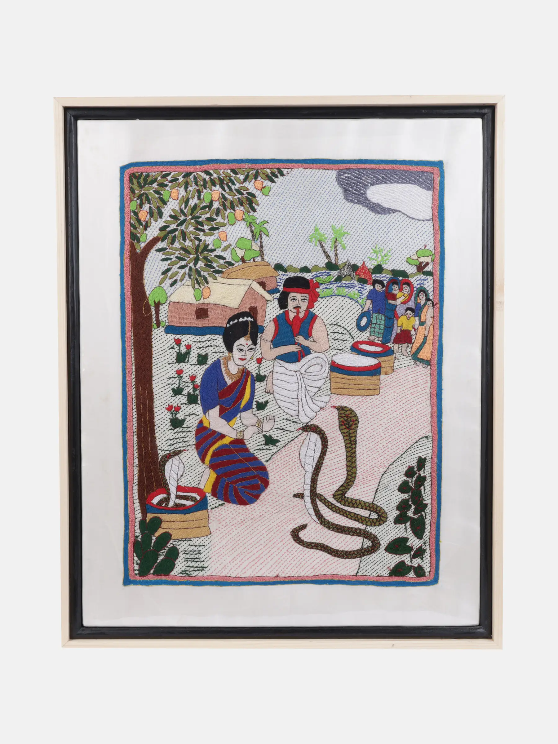 Ivory Embroidered Silk Tapestry Wall Hanging