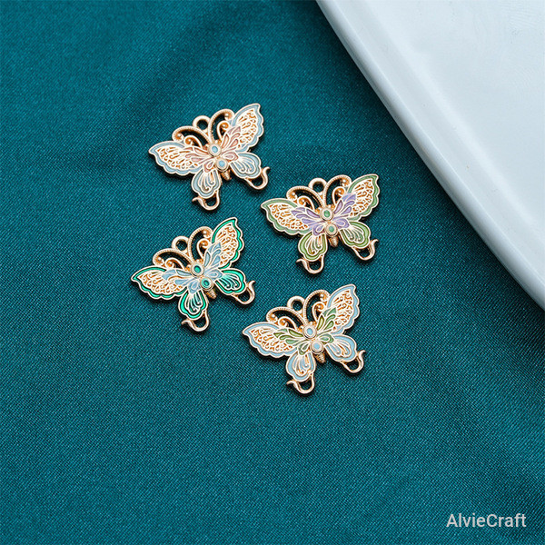 Creative Cartoon Colorful Butterfly Charm Alloy Enamel Pendant For Jewelry
